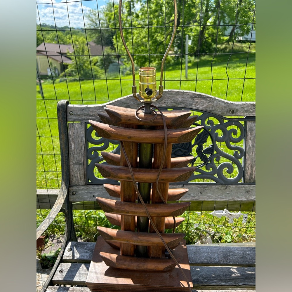 Vintage Japanese Wooden Table Lamp